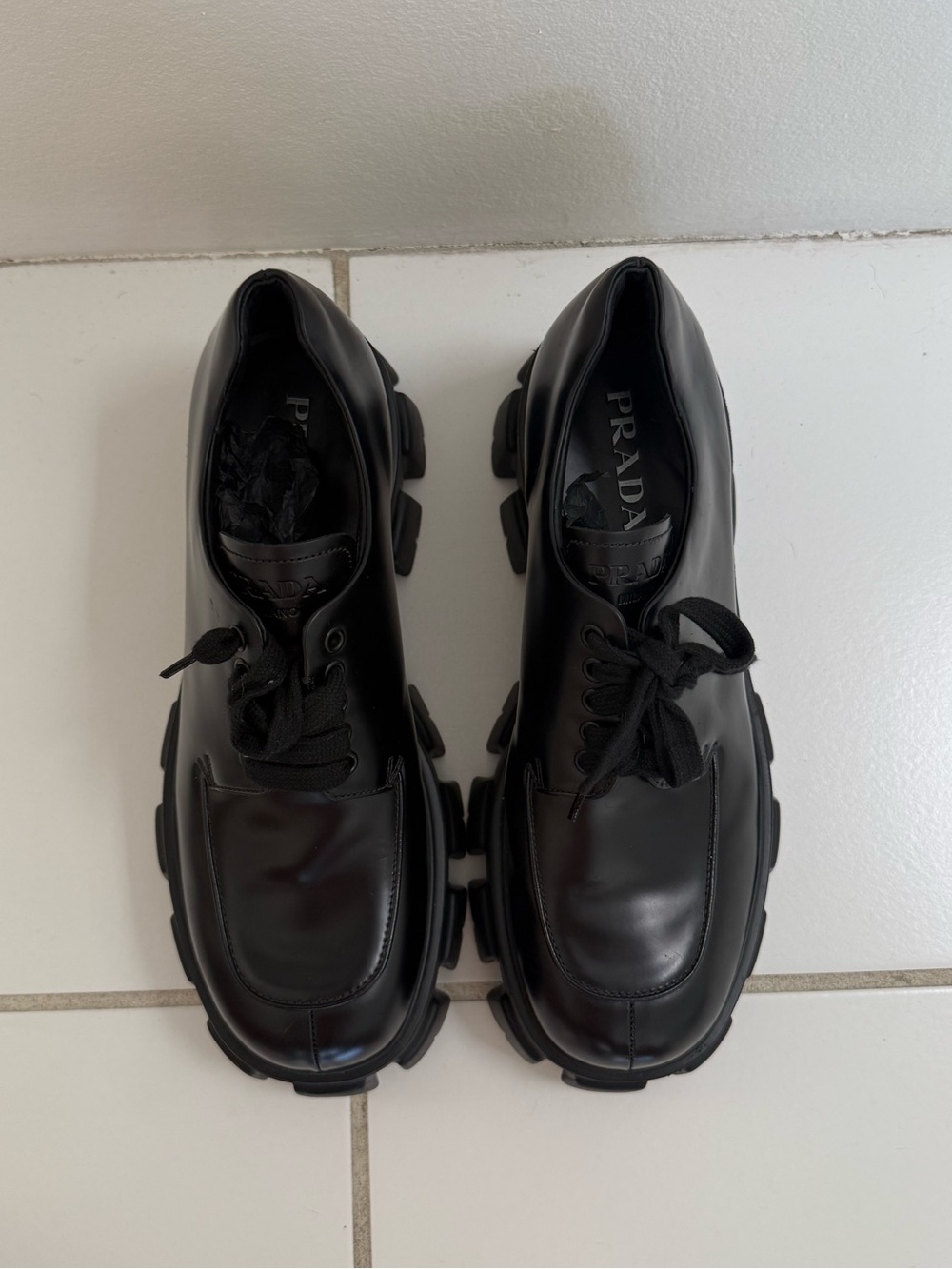 PRADA Monolith Black Chunky Lug Sole Leather Derby Shoes - Sz 10 - 💯 AUTHENTIC - Picture 8 of 12